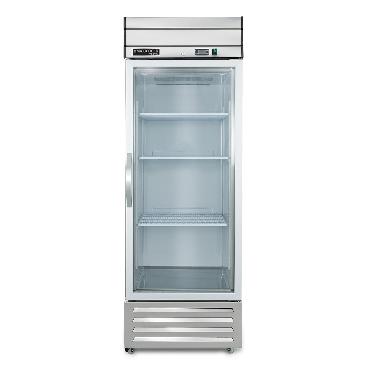 Maxx Cold MVR-23GD V-Series 1 Glass Door Reach-In Refrigerator, Bottom Mount, 27"W, 19 cu. ft. Storage Capacity, in Stainless Steel (MVR-23GDHC)