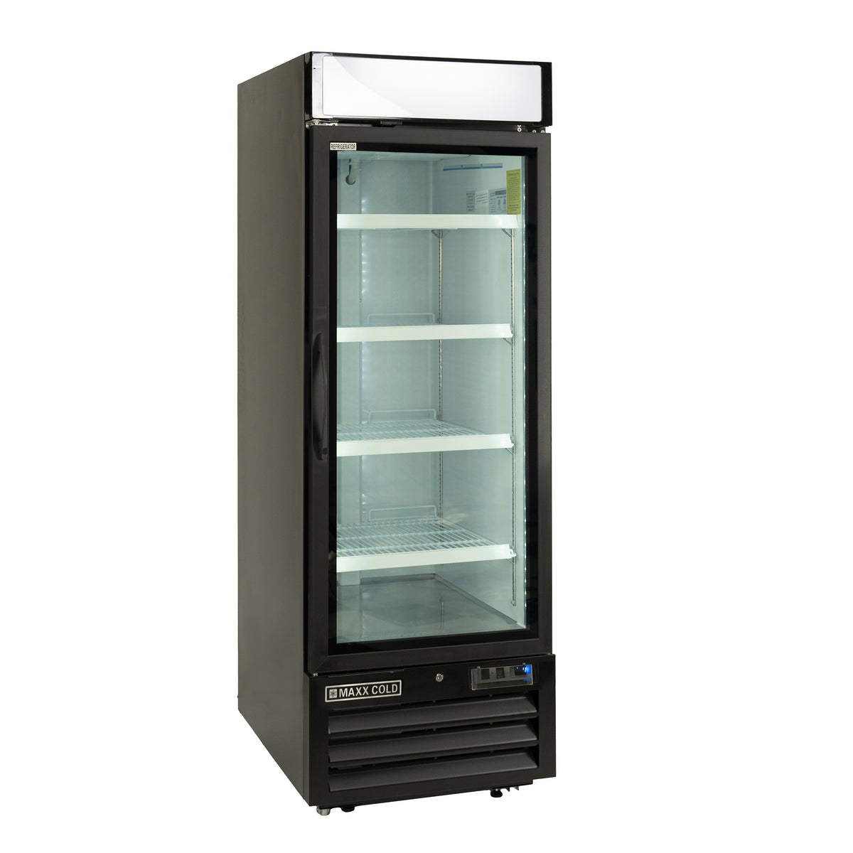 Maxx Cold MVMR23 V-Series Single Glass Door Merchandiser Refrigerator, 27"W, 23 cu. ft. Storage Capacity, in Black (MVMR23B)