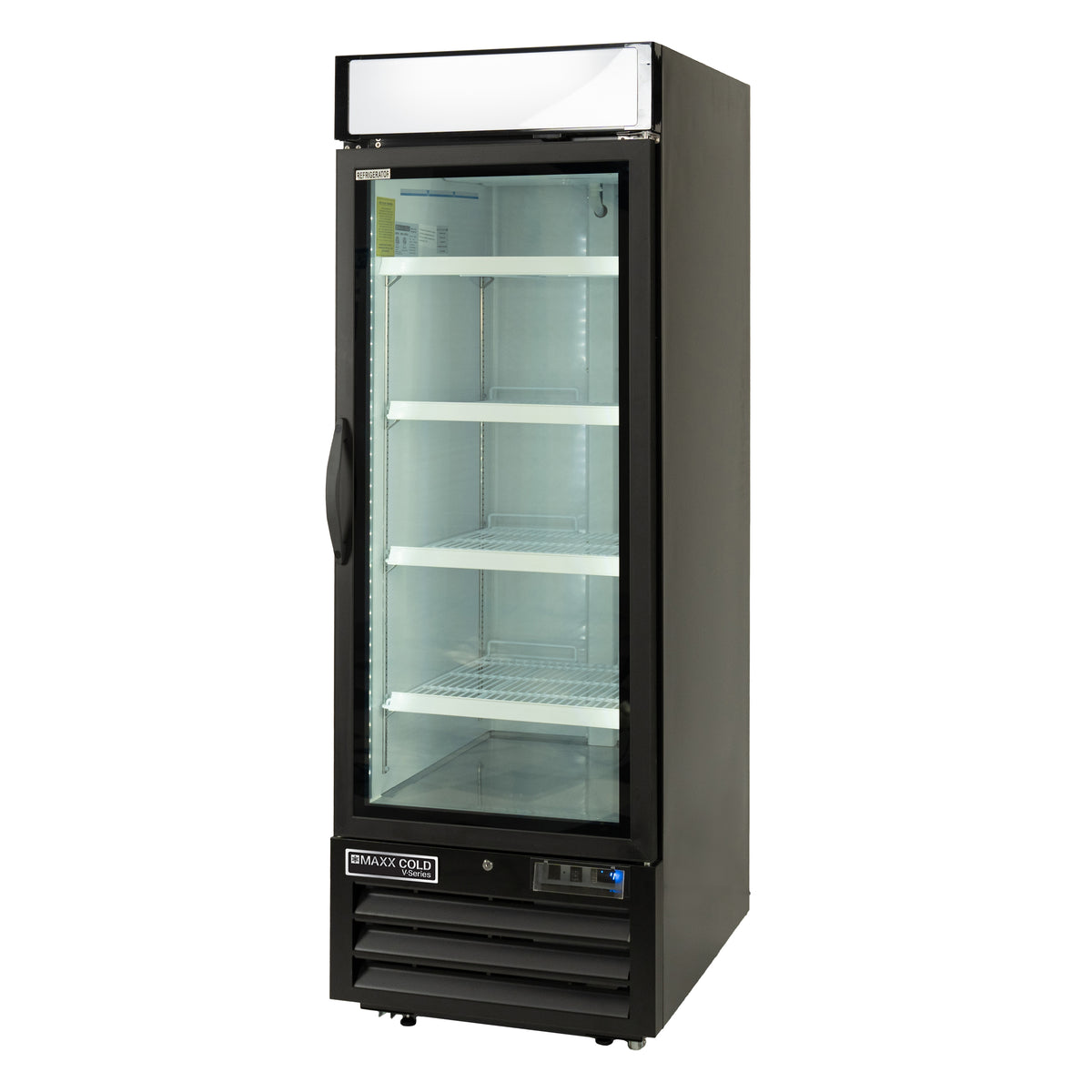 Maxx Cold MVMR23 V-Series Single Glass Door Merchandiser Refrigerator, 27"W, 23 cu. ft. Storage Capacity, in Black (MVMR23B)