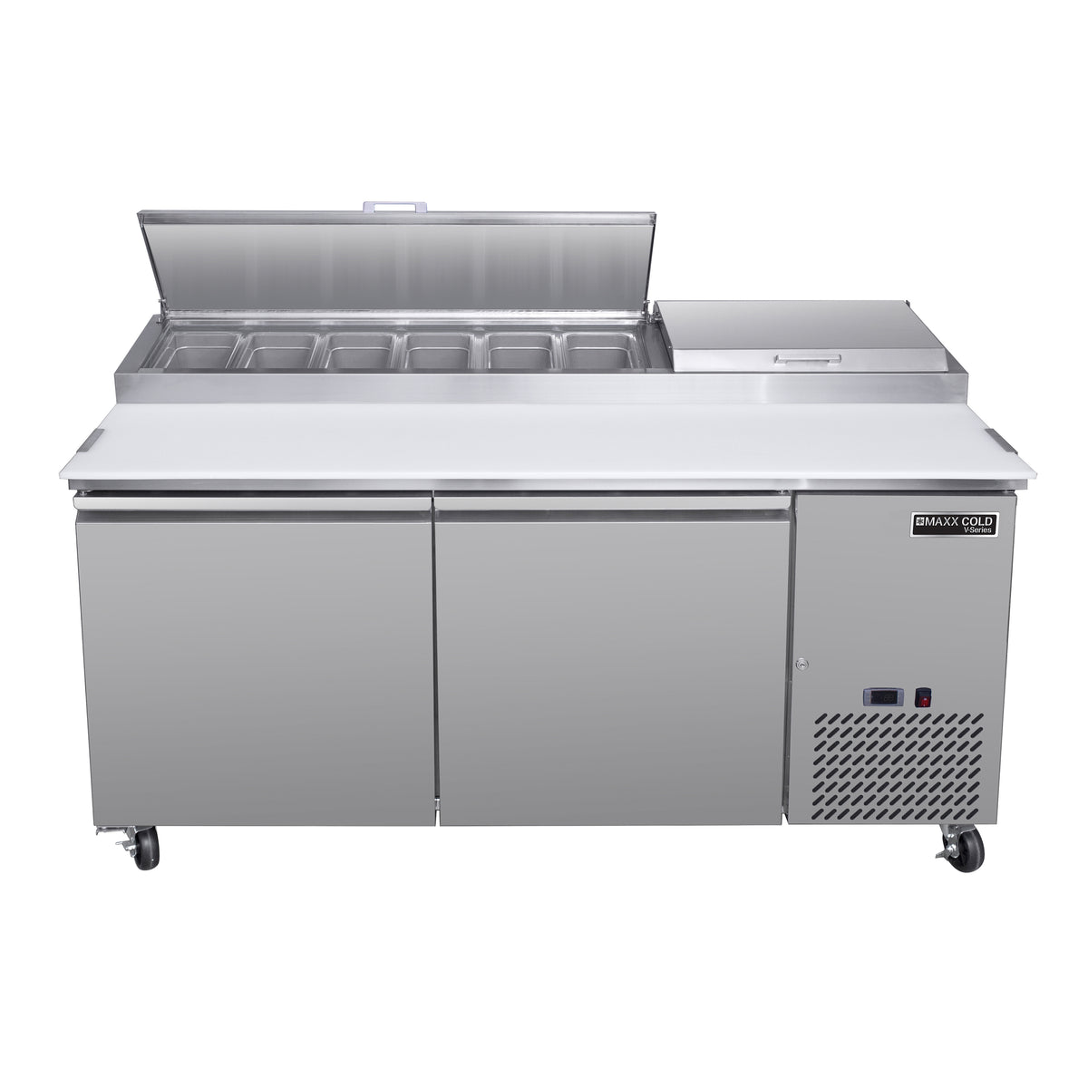 Maxx Cold MVPP70HC V-Series 2 Door Refrigerated Pizza Prep Table, 70"W, 20.3 cu ft, in Stainless Steel