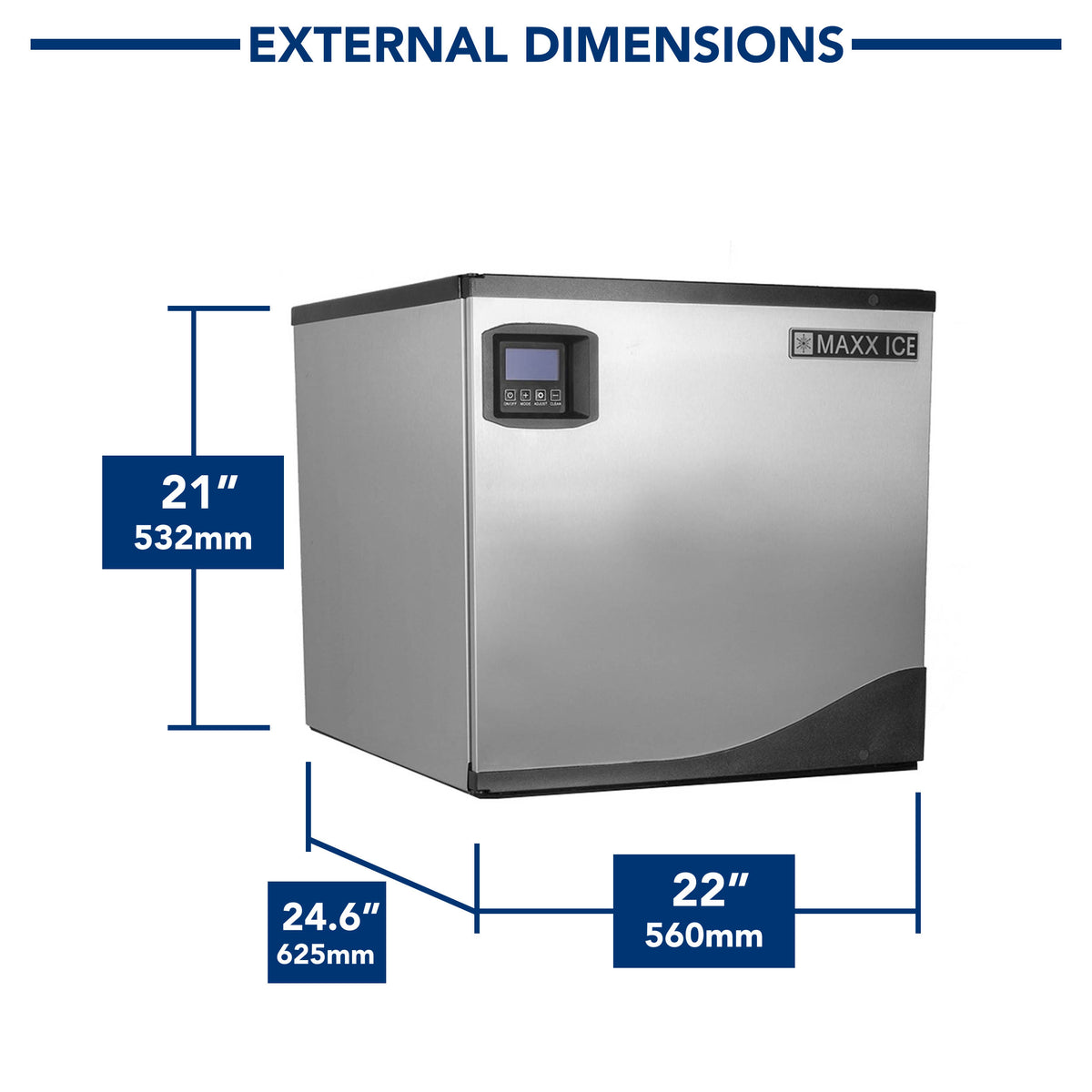 Maxx Ice MIM360N Intelligent Series Modular Ice Machine, 22"W, 373 lbs, Full Dice Ice Cubes, in Stainless Steel with Black Trim