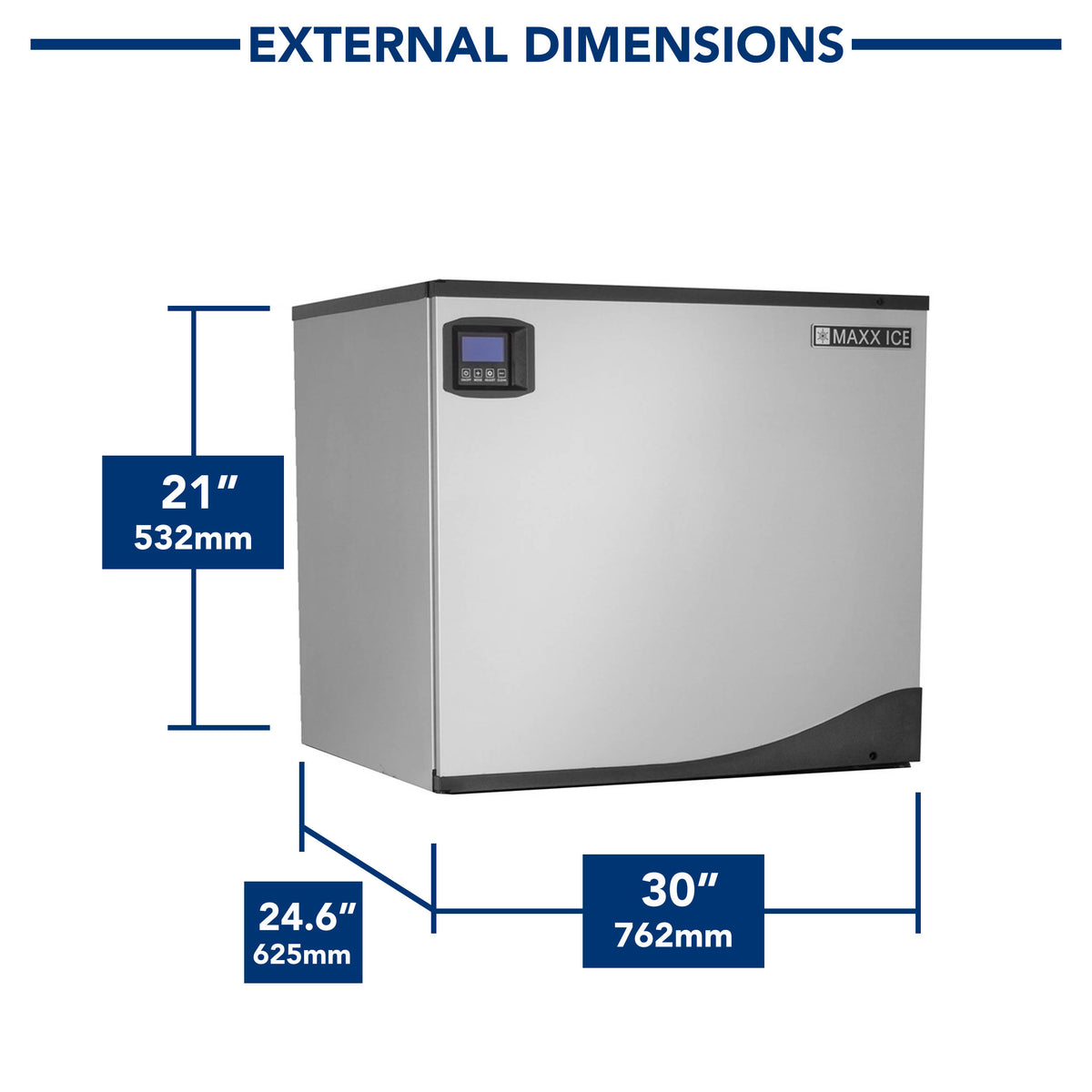 Maxx Ice MIM500N Intelligent Series Modular Ice Machine, 30"W, 521 lbs, Full Dice Ice Cubes, in Stainless Steel with Black Trim