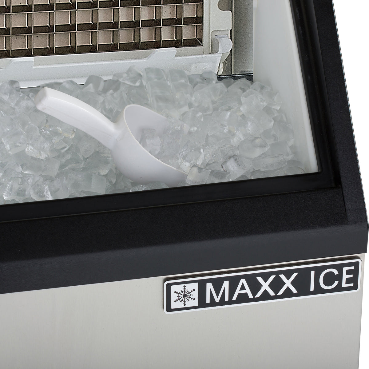 Maxx Ice MIM265H Self-Contained Ice Machine, 265 lbs, Half Dice Ice Cubes, with 75 lb Built-in Ice Storage Bin, in Stainless Steel with Black Trim