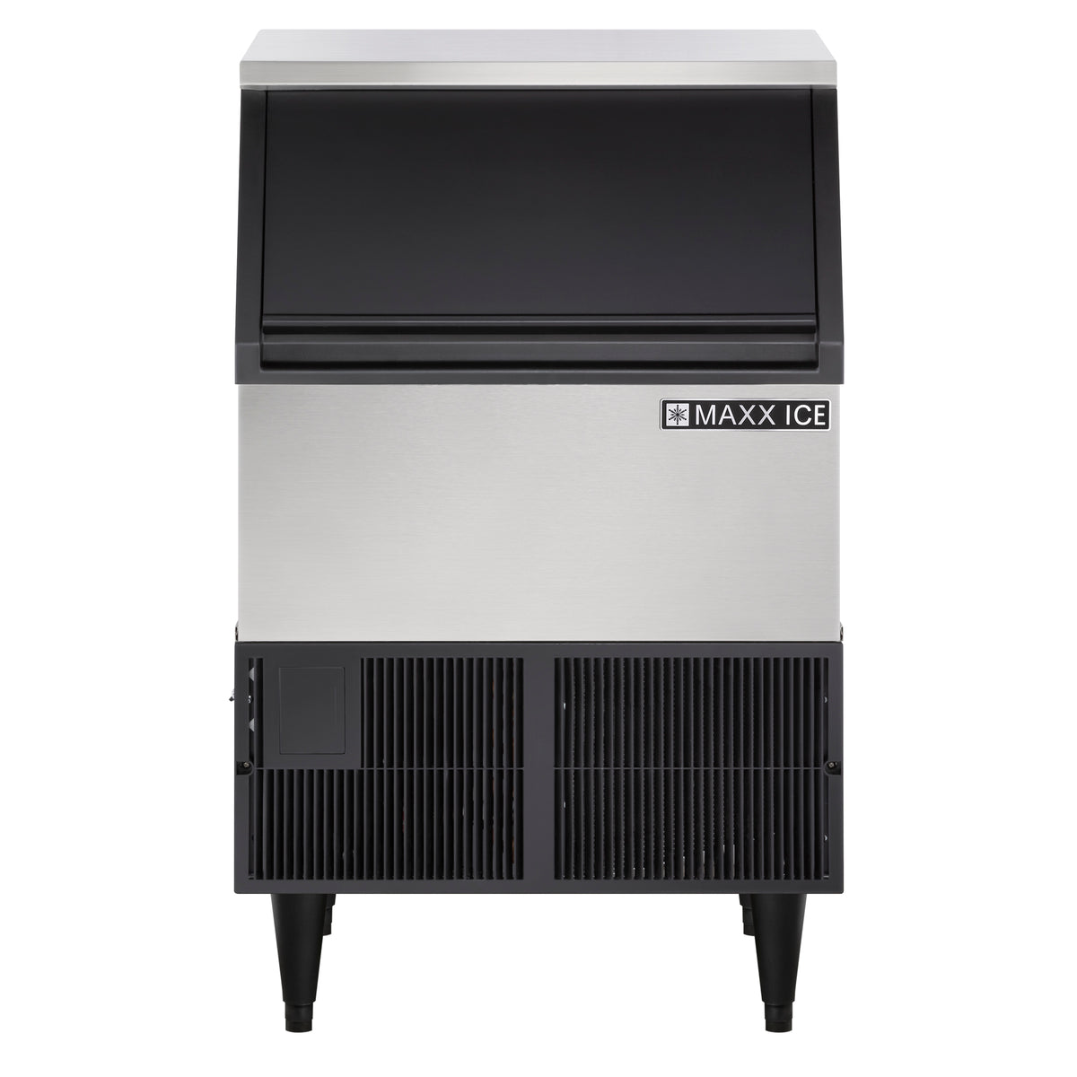 Maxx Ice MIM250 Self-Contained Ice Machine, 260 lbs, Full Dice Ice Cubes, with 75 lb Built-in Ice Storage Bin, in Stainless Steel with Black Trim