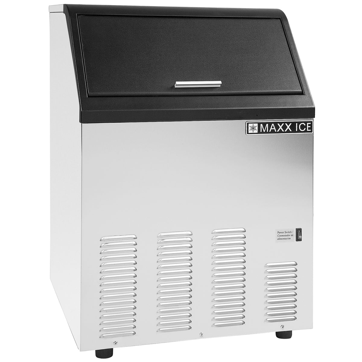 Maxx Ice MIM130 Self-Contained Ice Machine, 130 lbs, Bullet Ice Cubes, with 35 lb Built-in Ice Storage Bin, in Stainless Steel with Black Trim