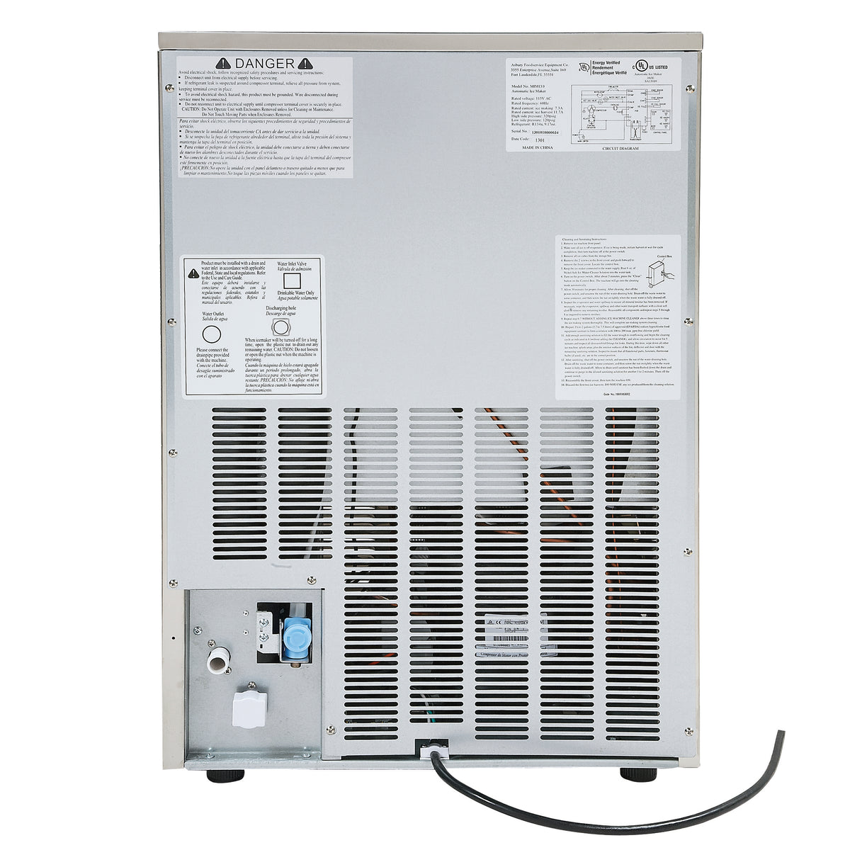 Maxx Ice MIM130 Self-Contained Ice Machine, 130 lbs, Bullet Ice Cubes, with 35 lb Built-in Ice Storage Bin, in Stainless Steel with Black Trim