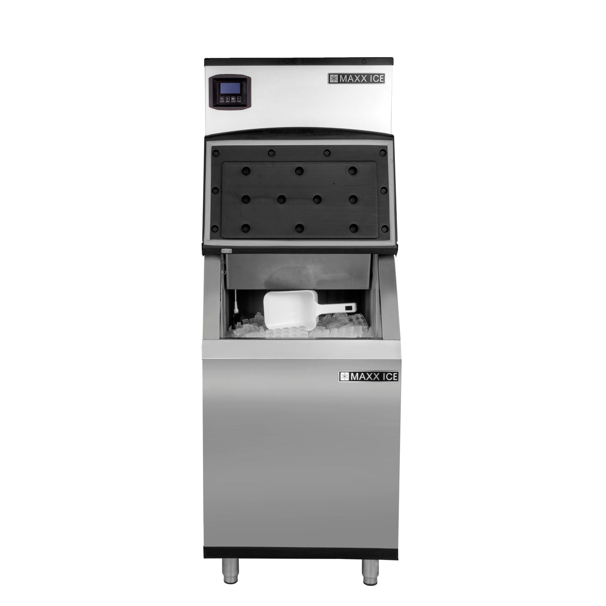Maxx Ice MIM360NH-B310 Intelligent Series Modular Ice Machine, 22"W, 361 lbs, Half Dice Ice Cubes, with Storage Bin, 22"W, 310 lbs, Stainless Steel