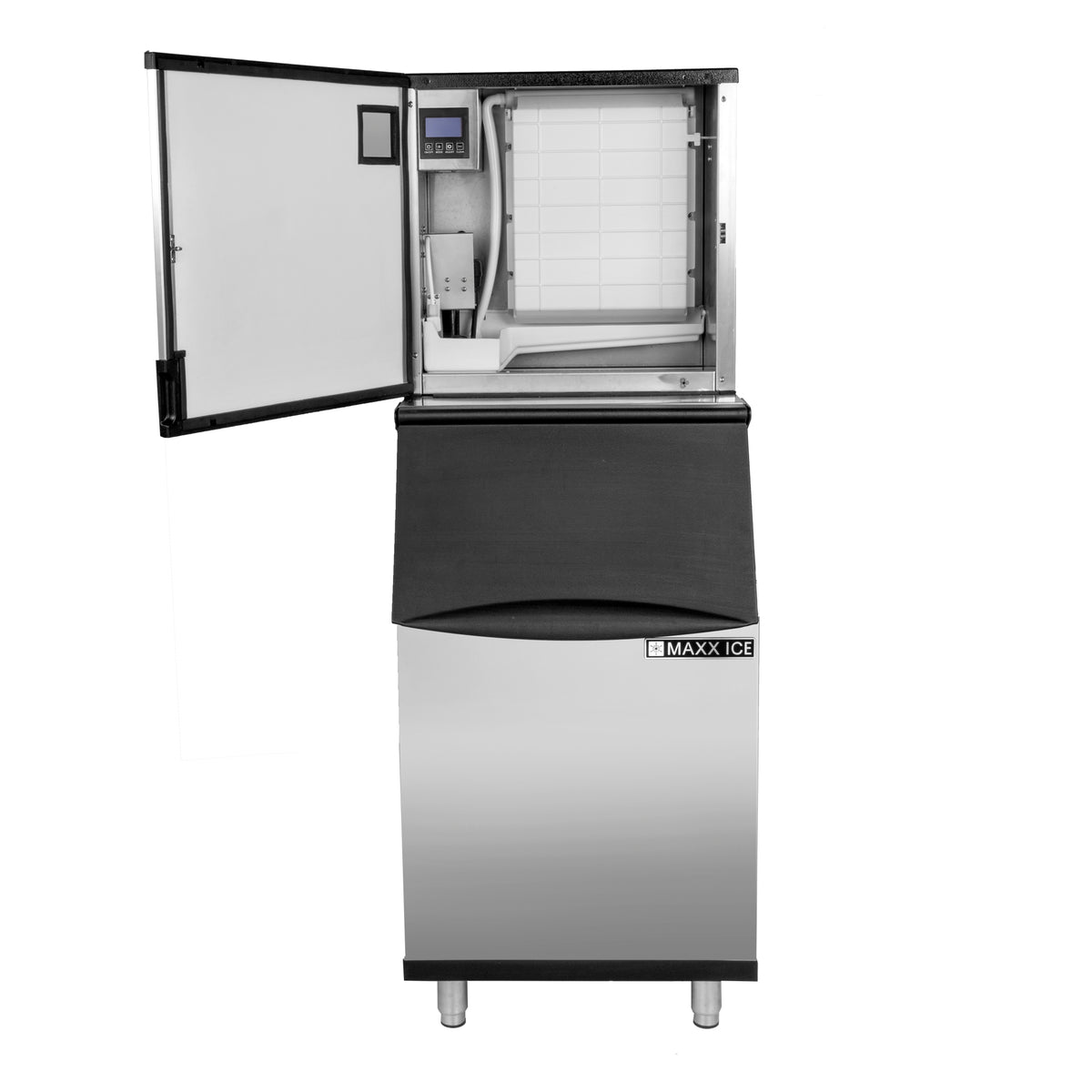 Maxx Ice MIM360NH-B310 Intelligent Series Modular Ice Machine, 22"W, 361 lbs, Half Dice Ice Cubes, with Storage Bin, 22"W, 310 lbs, Stainless Steel