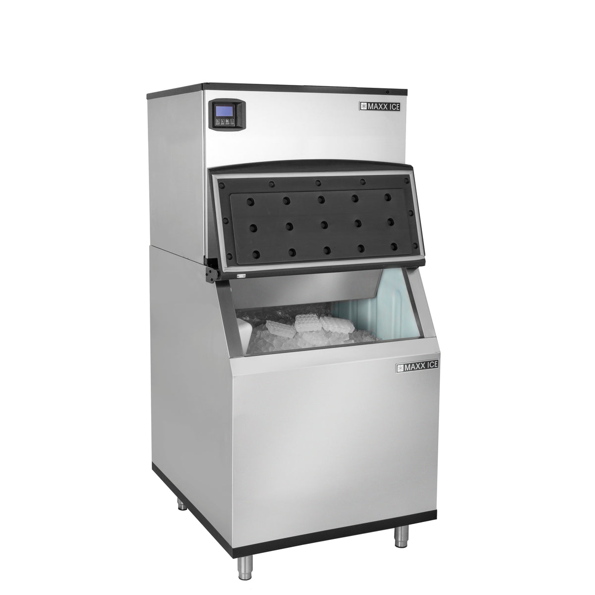 Maxx Ice MIM370NH-B470 Intelligent Series Modular Ice Machine, 30"W, 361 lbs, Half Dice Ice Cubes, and Storage Bin, 30"W, 470 lbs, in Stainless Steel