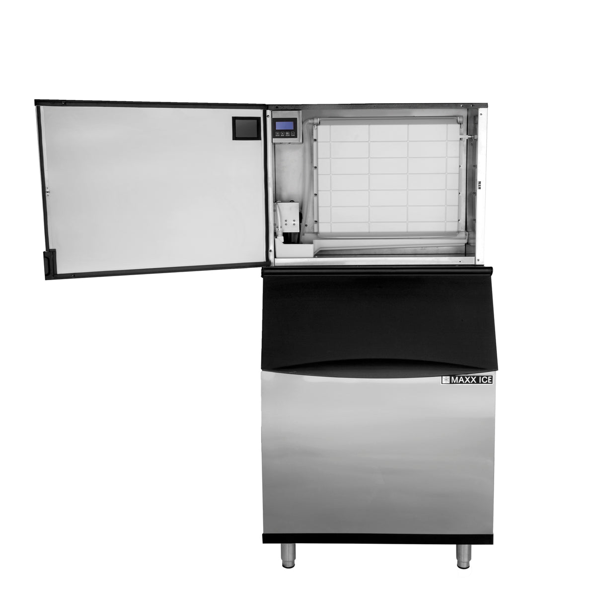 Maxx Ice MIM370NH-B470 Intelligent Series Modular Ice Machine, 30"W, 361 lbs, Half Dice Ice Cubes, and Storage Bin, 30"W, 470 lbs, in Stainless Steel