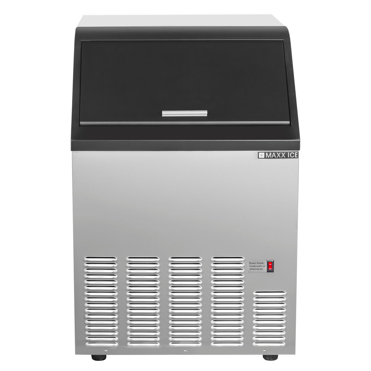 Maxx Ice MIM125H Self-Contained Ice Machine, 125 lbs, Half Dice Ice Cubes, with 35 lb Built-in Ice Storage Bin, in Stainless Steel with Black Trim
