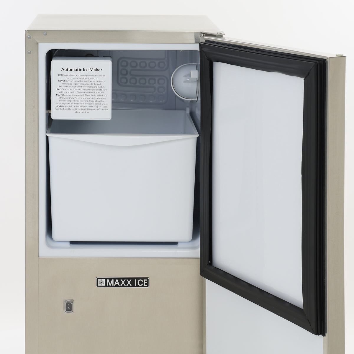 Maxx Ice MIM25 Shallow Depth Outdoor Built-In Undercounter Ice Maker, 15", 25 lbs, Crescent Cubes, 22 lb Ice Storage Bin, Stainless Steel (MIM25CO)