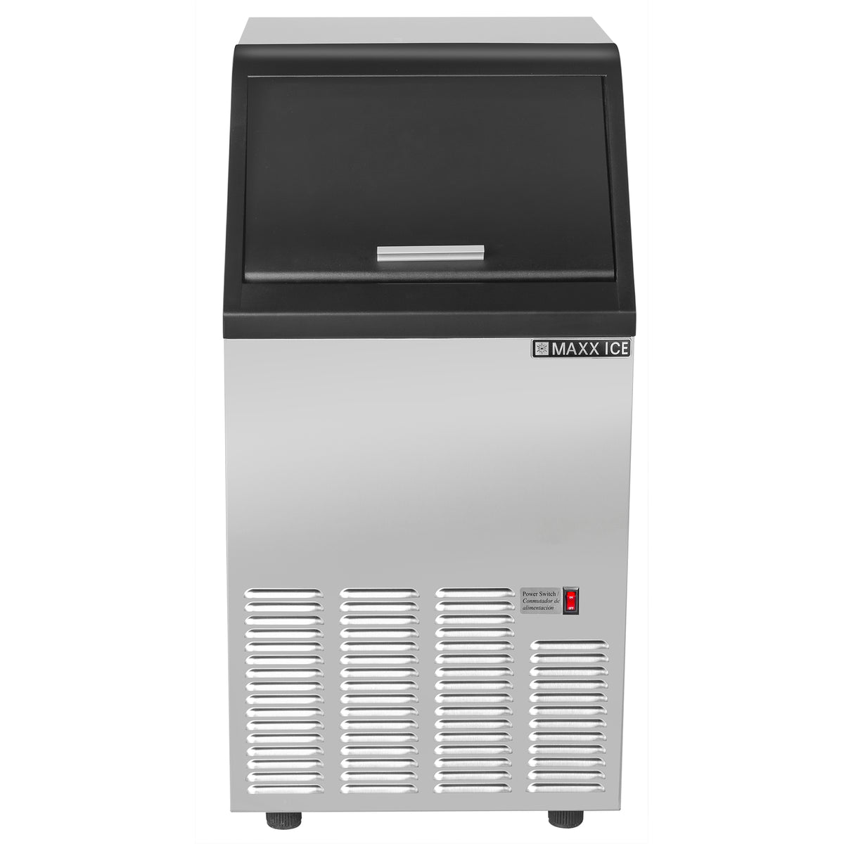 Maxx Ice MIM75 Self-Contained Ice Machine, 75 lbs, Bullet Ice Cubes, 25 lb Built-in Ice Storage Bin, in Stainless Steel with Black Trim