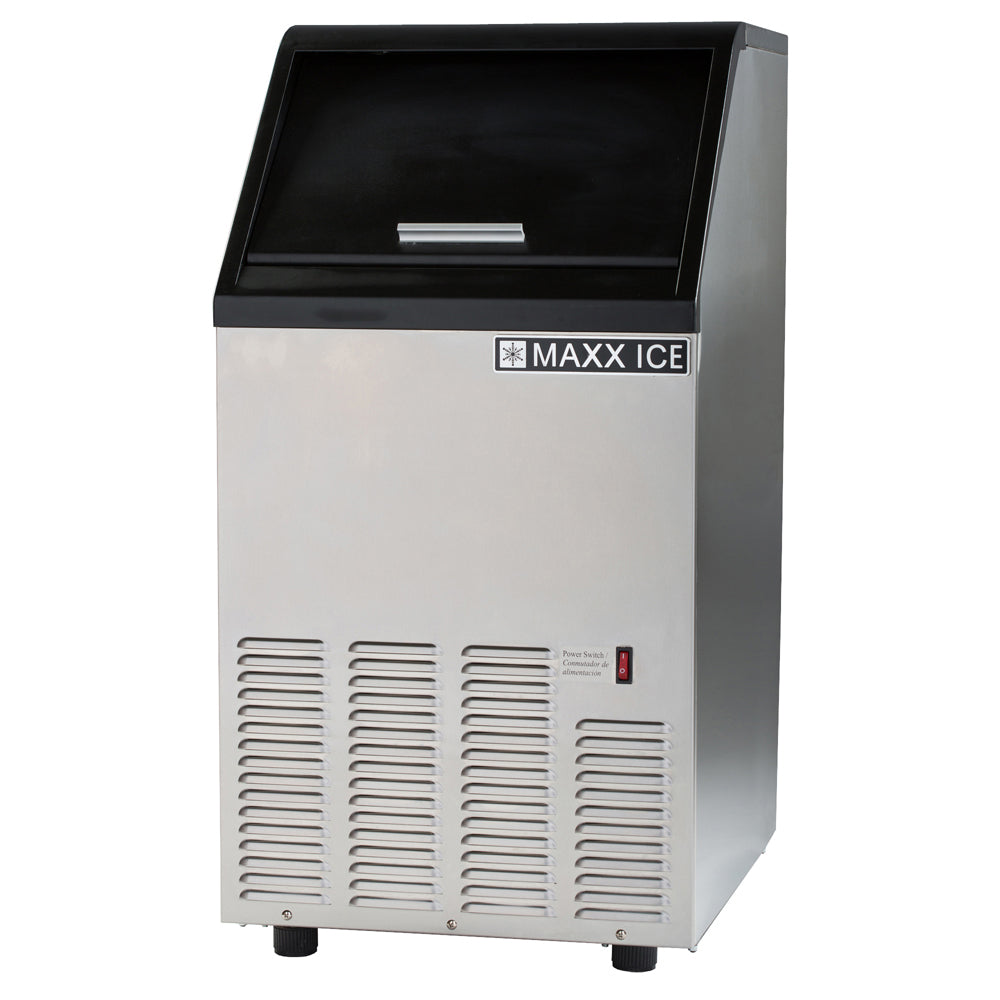 Maxx Ice MIM75 Self-Contained Ice Machine, 75 lbs, Bullet Ice Cubes, 25 lb Built-in Ice Storage Bin, in Stainless Steel with Black Trim