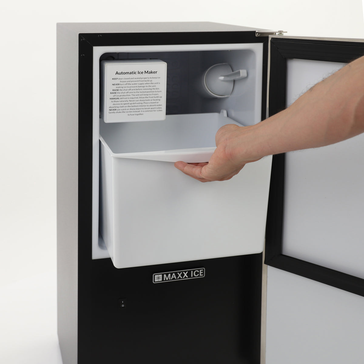 Maxx Ice MIM25 Shallow Depth Indoor Built-In Undercounter Ice Maker, 15", 25 lbs, Crescent Ice Cubes, 22 lb Ice Storage Bin, Stainless Steel (MIM25C)