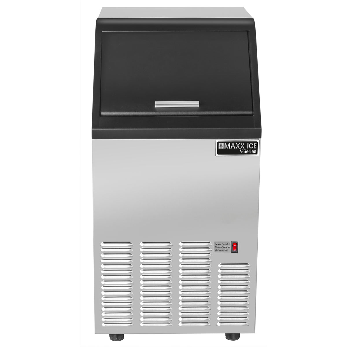 Maxx Ice MVI75 V-Series Self-Contained Ice Machine, 75 lbs, Bullet Ice Cubes, 25 lb Built-in Ice Storage Bin, Stainless Steel with Black Trim (MVI75F)