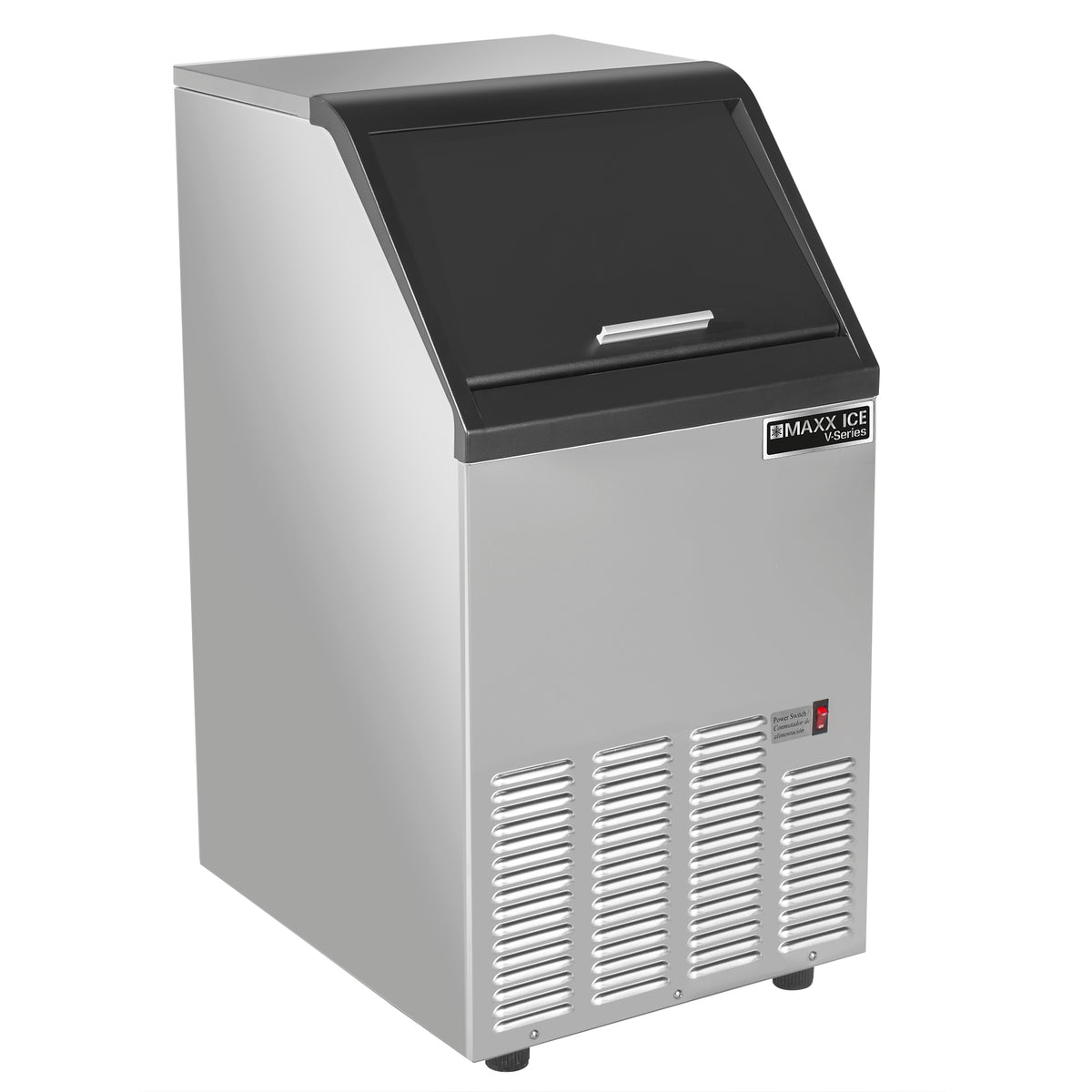Maxx Ice MVI75 V-Series Self-Contained Ice Machine, 75 lbs, Bullet Ice Cubes, 25 lb Built-in Ice Storage Bin, Stainless Steel with Black Trim (MVI75F)
