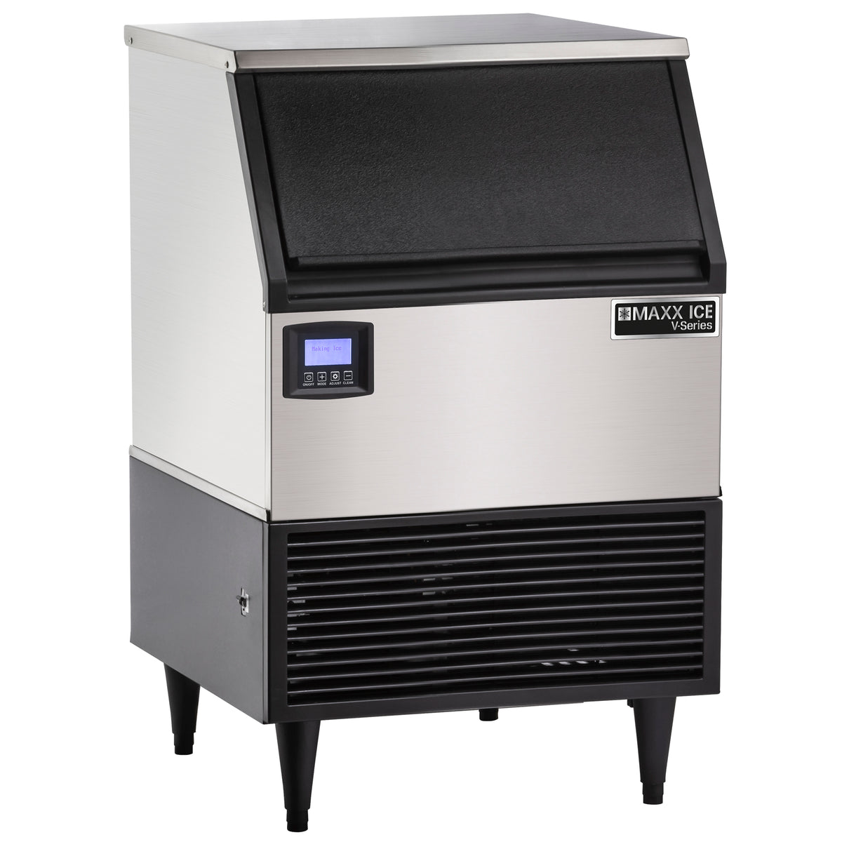 Maxx Ice MVI200 V-Series Ice Machine, 199 lb, Full Dice Ice Cubes, 75 lb Built-in Ice Storage Bin, Stainless Steel with Black Trim (MVI200F)