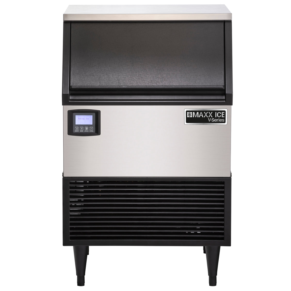Maxx Ice MVI200 V-Series Ice Machine, 199 lb, Full Dice Ice Cubes, 75 lb Built-in Ice Storage Bin, Stainless Steel with Black Trim (MVI200F)