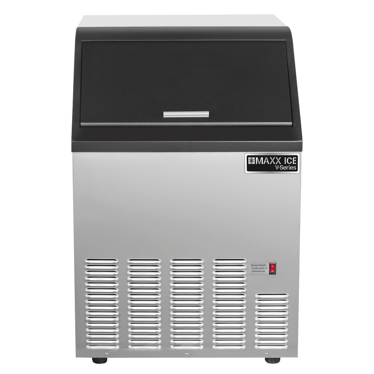 Maxx Ice MVI115 V-Series Ice Machine, 120 lb, Full Dice Ice Cubes, 35 lb Built-in Ice Storage Bin, Stainless Steel with Black Trim (MVI115F)