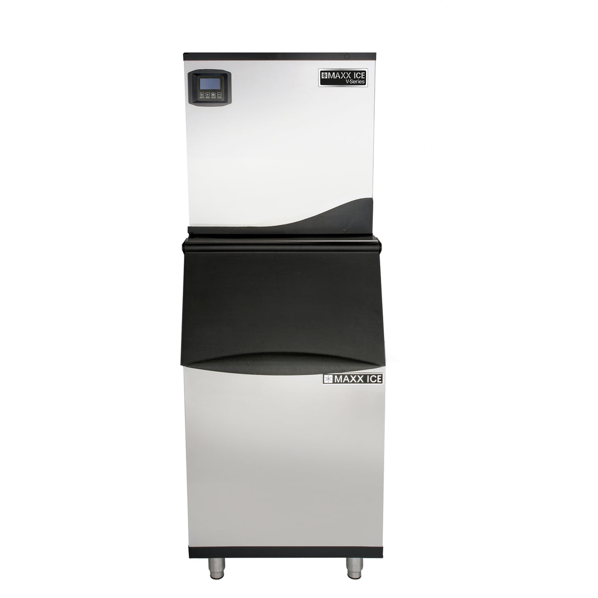 Maxx Ice MVI350 V-Series Modular Ice Machine, 22"W, 373 lb, Full Dice Ice Cubes, and Storage Bin, 22"W, 310 lb, in Stainless Steel (MVI350FB)