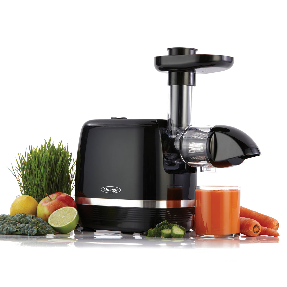 Omega H3000 Cold Press 365 Compact Masticating Horizontal Juicer, 150W Low-Speed 3-Stage Auger, in Black (H3000R)