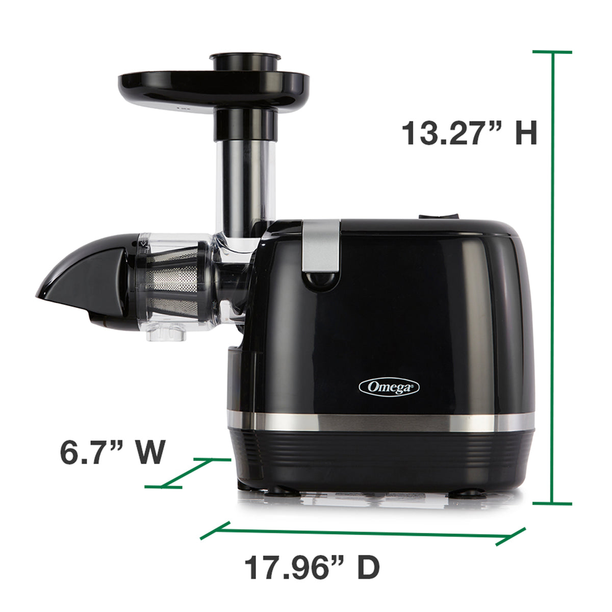 Omega H3000 Cold Press 365 Compact Masticating Horizontal Juicer, 150W Low-Speed 3-Stage Auger, in Black (H3000R)