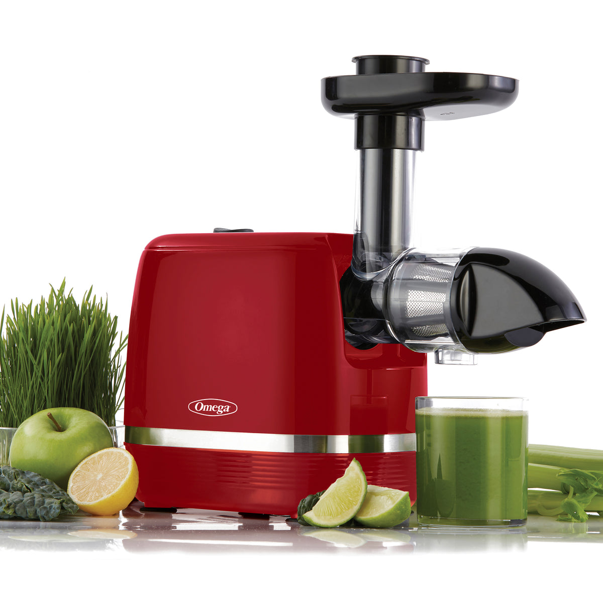 Omega H3000 Cold Press 365 Compact Masticating Horizontal Juicer, 150W Low-Speed 3-Stage Auger, in Red (H3000RED)
