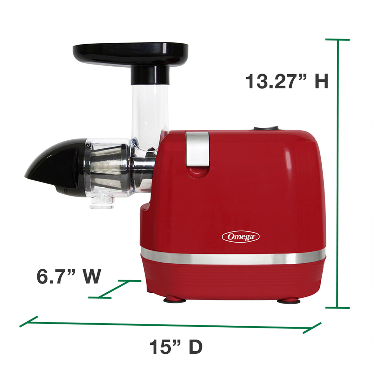 Omega H3000 Cold Press 365 Compact Masticating Horizontal Juicer, 150W Low-Speed 3-Stage Auger, in Red (H3000RED)