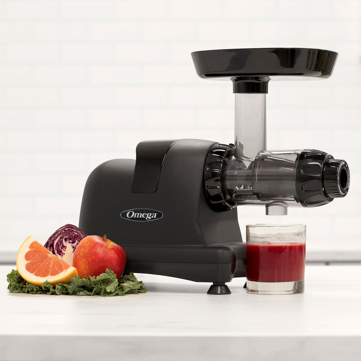 Omega J8006 Ultimate Juicer and Nutrition System, Low-Speed Horizontal Juicer, in Matte Black (J8006HDBLK)