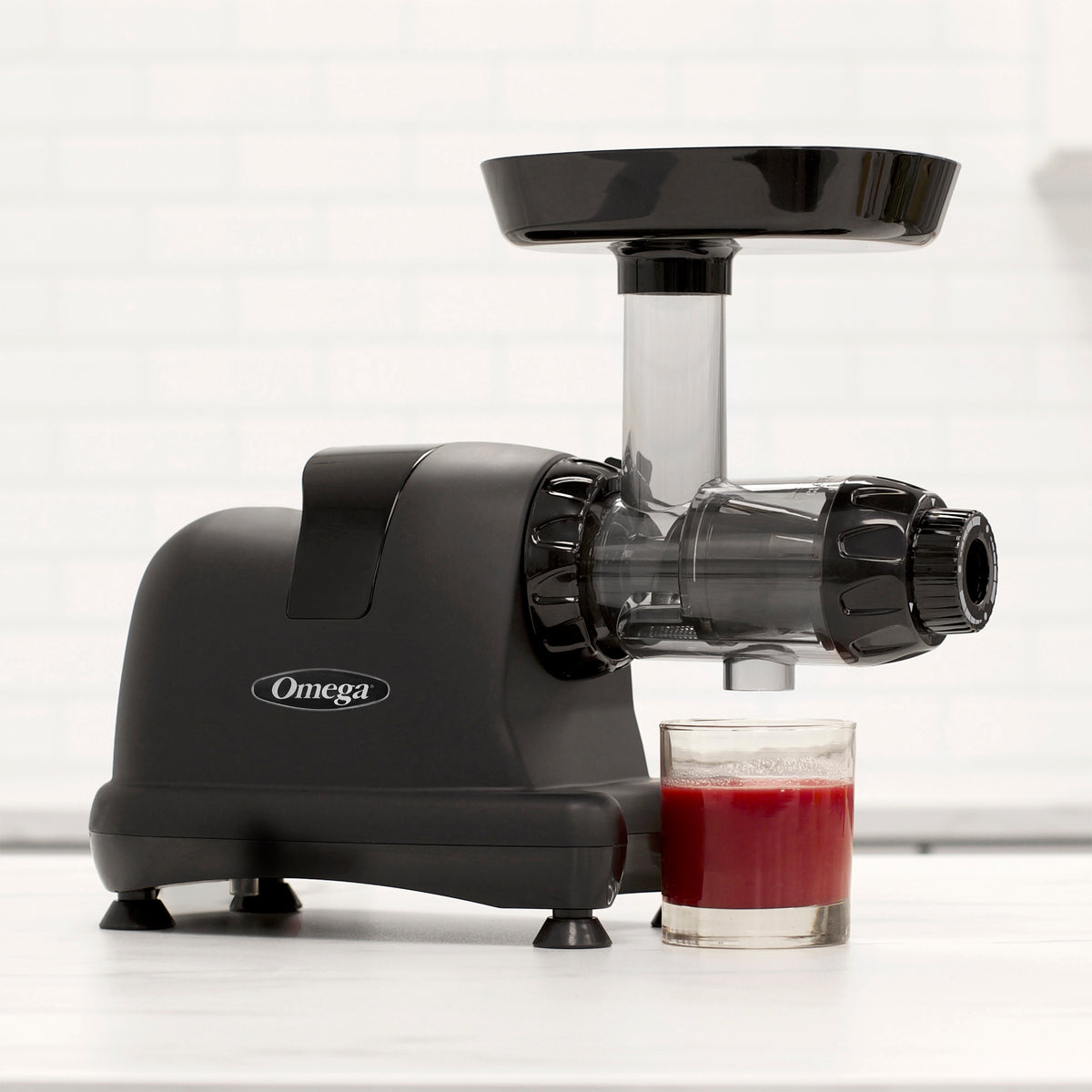 Omega J8006 Ultimate Juicer and Nutrition System, Low-Speed Horizontal Juicer, in Matte Black (J8006HDBLK)
