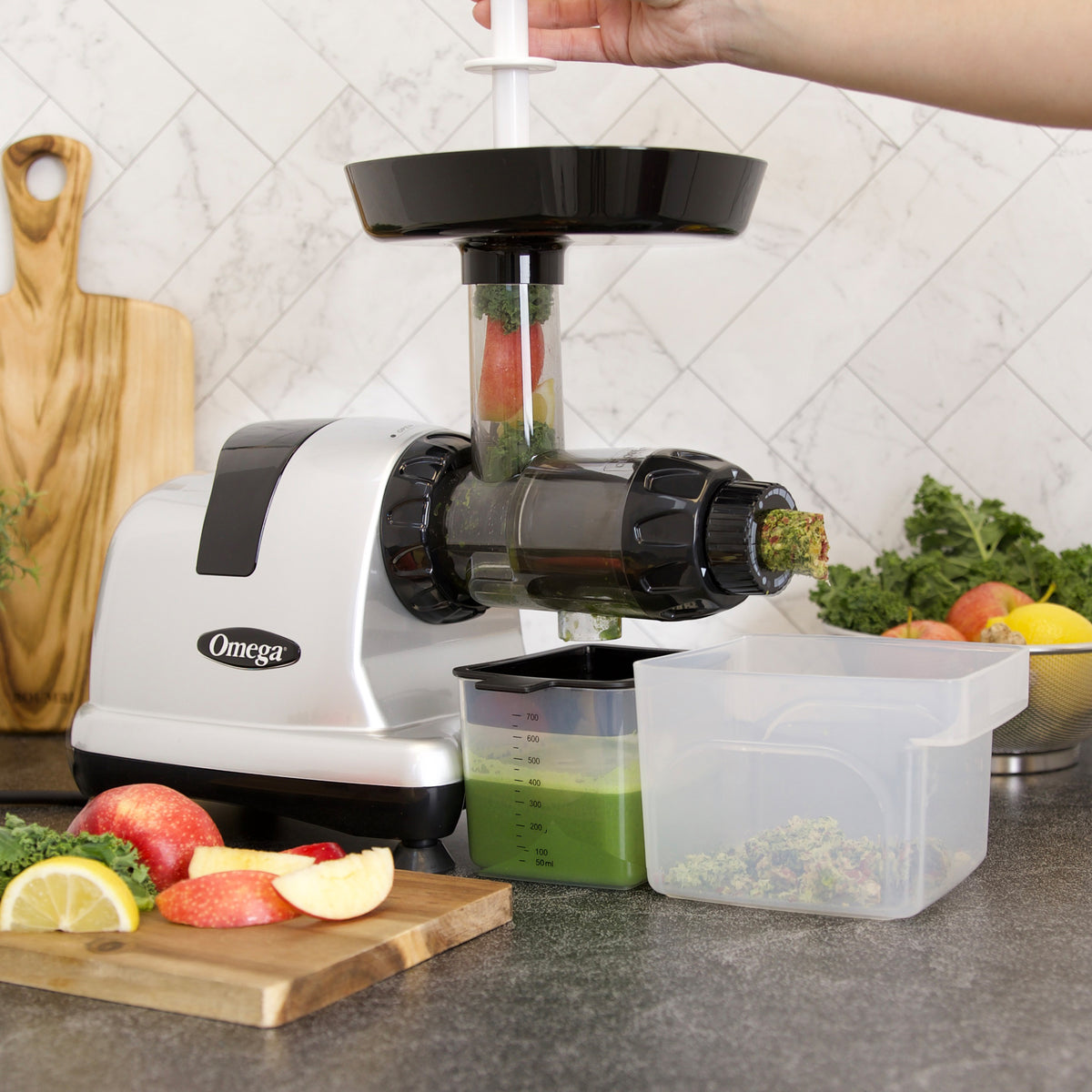 Omega J8006 Ultimate Juicer and Nutrition System, Low-Speed Horizontal Juicer, in Silver (J8006HDS)