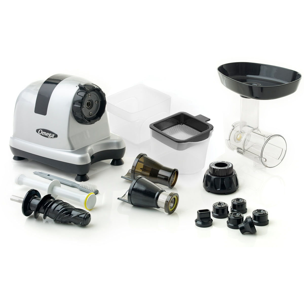 Omega J8006 Ultimate Juicer and Nutrition System, Low-Speed Horizontal Juicer, in Silver (J8006HDS)