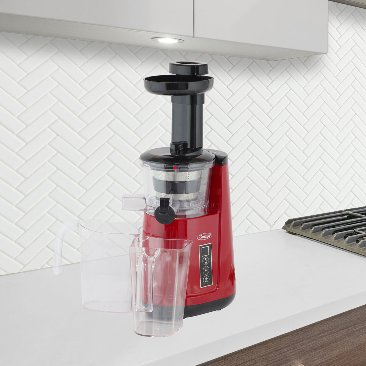 Omega JC3000 Cold Press 365 Compact Masticating Vertical Juicer, 120W Low-Speed 3-Stage Auger, in Red (JC3000RD13)