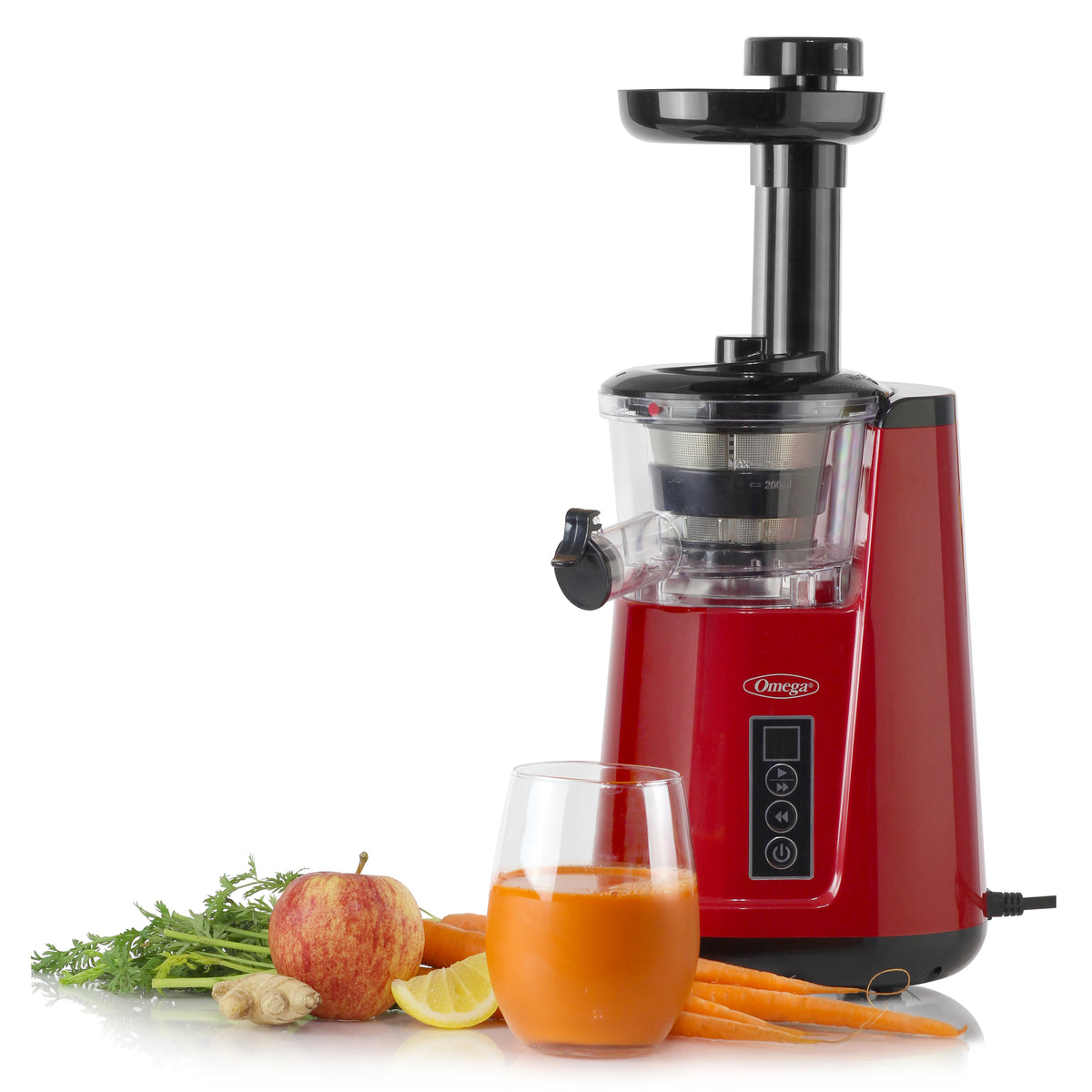 Omega JC3000 Cold Press 365 Compact Masticating Vertical Juicer, 120W Low-Speed 3-Stage Auger, in Red (JC3000RD13)
