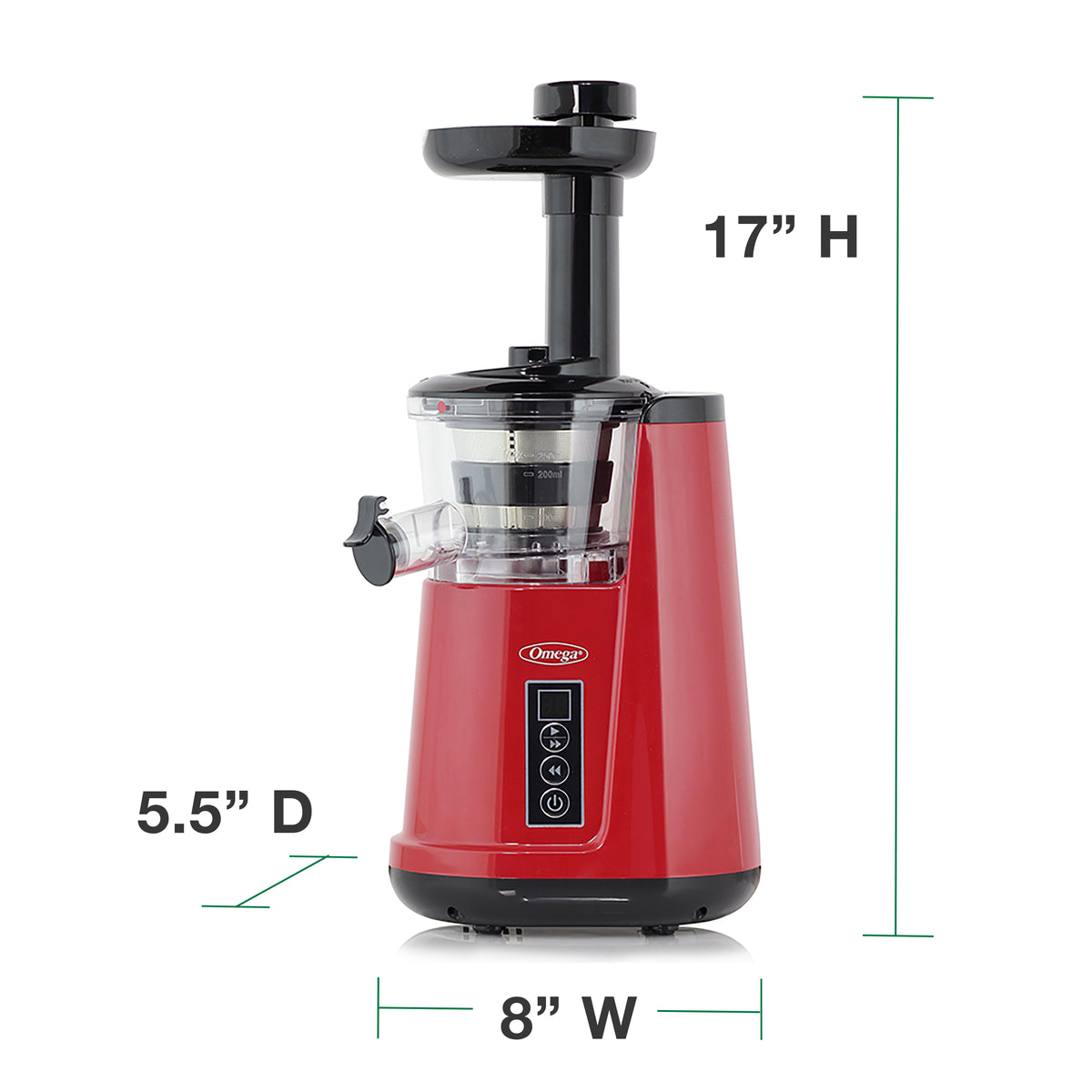 Omega JC3000 Cold Press 365 Compact Masticating Vertical Juicer, 120W Low-Speed 3-Stage Auger, in Red (JC3000RD13)