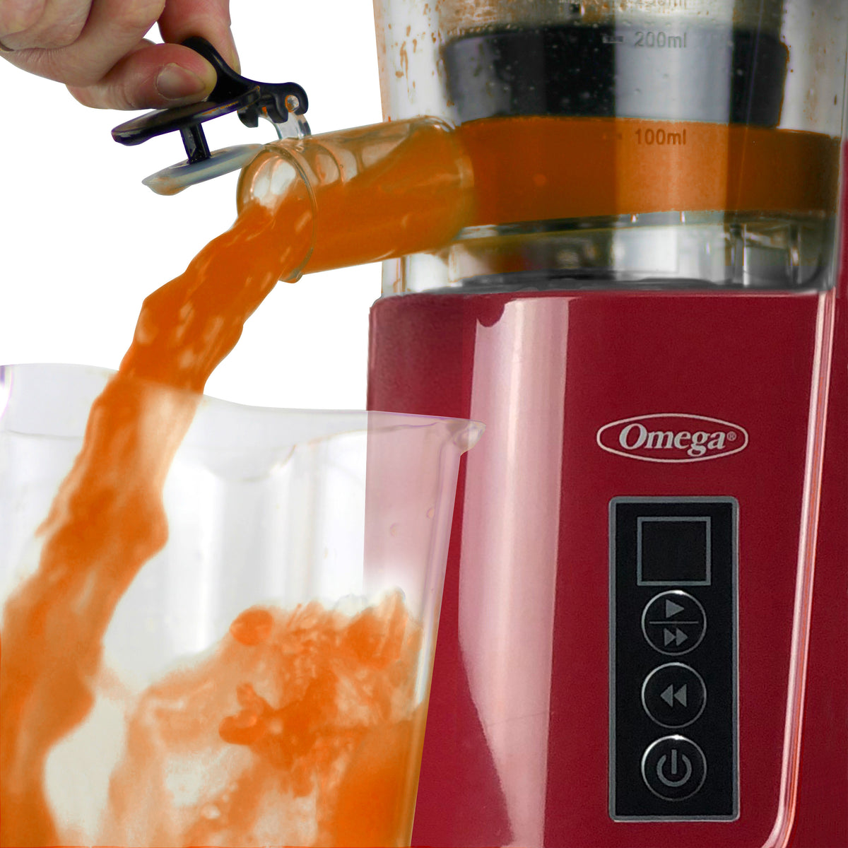 Omega JC3000 Cold Press 365 Compact Masticating Vertical Juicer, 120W Low-Speed 3-Stage Auger, in Red (JC3000RD13)