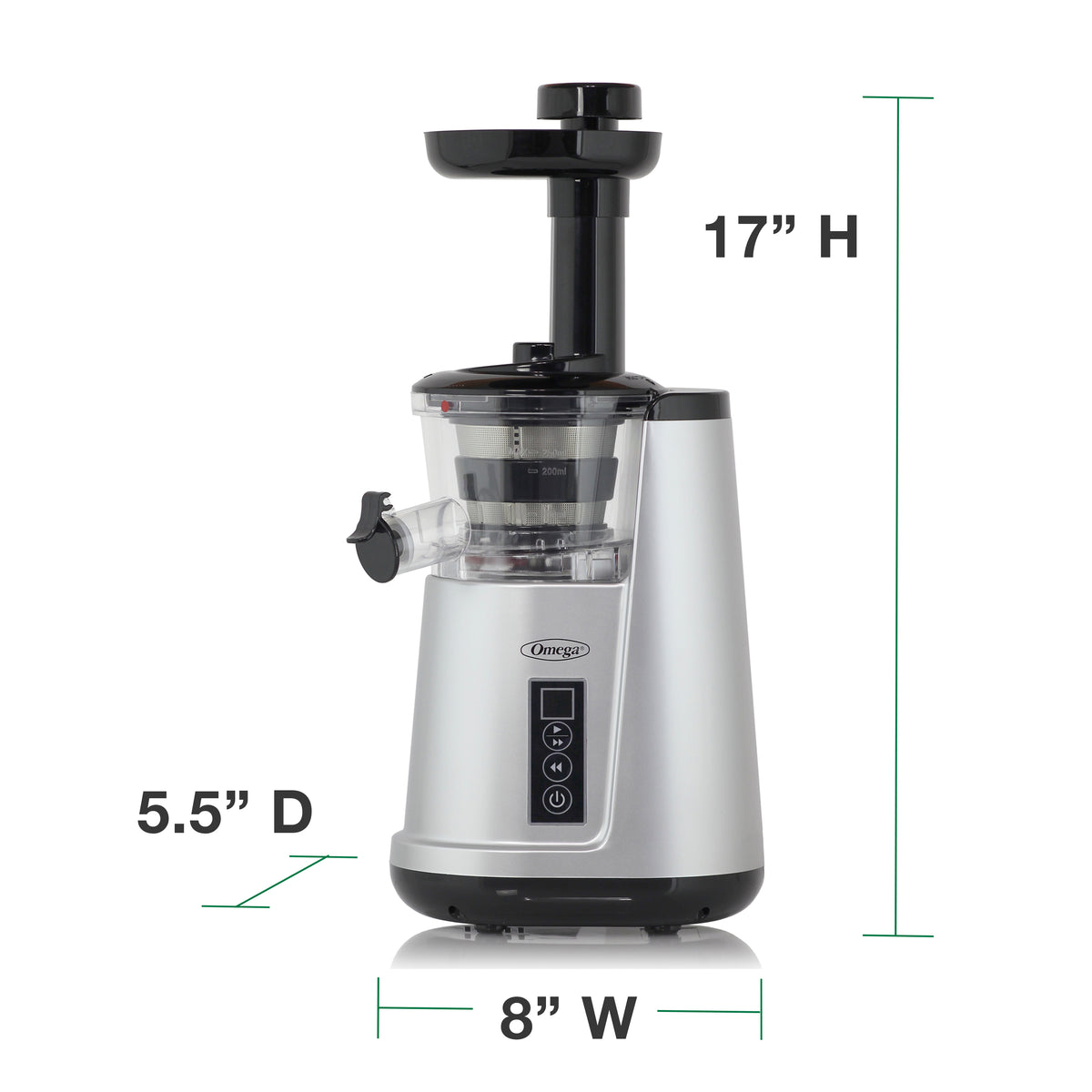 Omega JC3000 Cold Press 365 Compact Masticating Vertical Juicer, 120W Low-Speed 3-Stage Auger, in Silver (JC3000SV13)