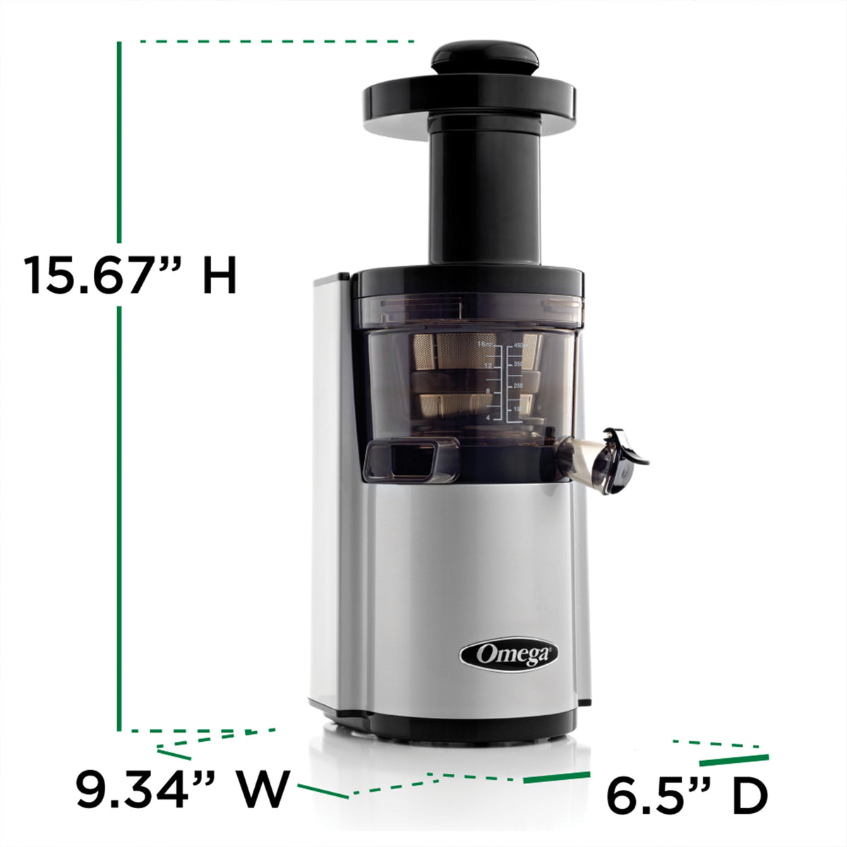 Omega VSJ843R Vertical Slow Masticating Juicer, Compact Design with Automatic Pulp Ejection, 43 RPM, 150-Watt, in Silver (VSJ843RS)