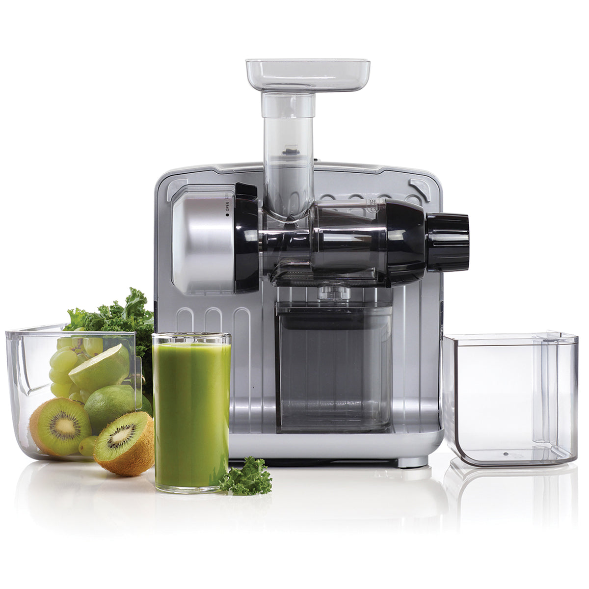 Omega JCUBE500 Cold Press 365 Masticating Slow Juicer and Nutrition System with On-Board Storage, in Silver (JCUBE500SV)