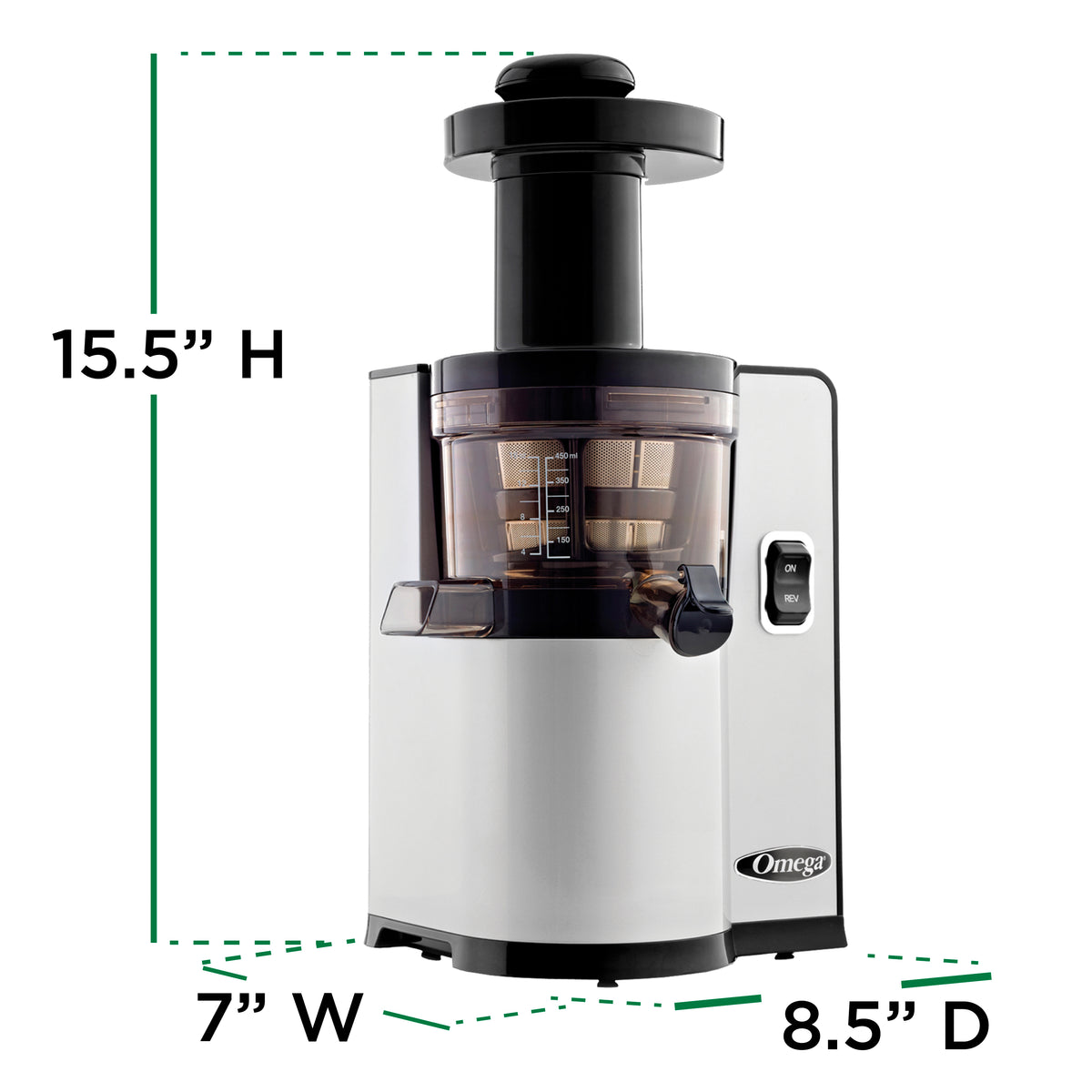 Omega VSJ843Q Cold Press Masticating Vegetable and Fruit Extractor, Vertical Low-Speed Juicer, in Silver (VSJ843QS)