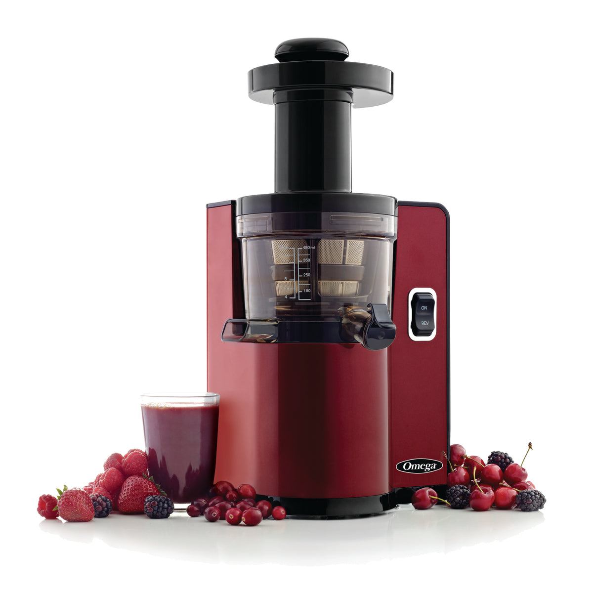 Omega VSJ843Q Cold Press Masticating Vegetable and Fruit Extractor, Vertical Low-Speed Juicer, in Red (VSJ843QR)