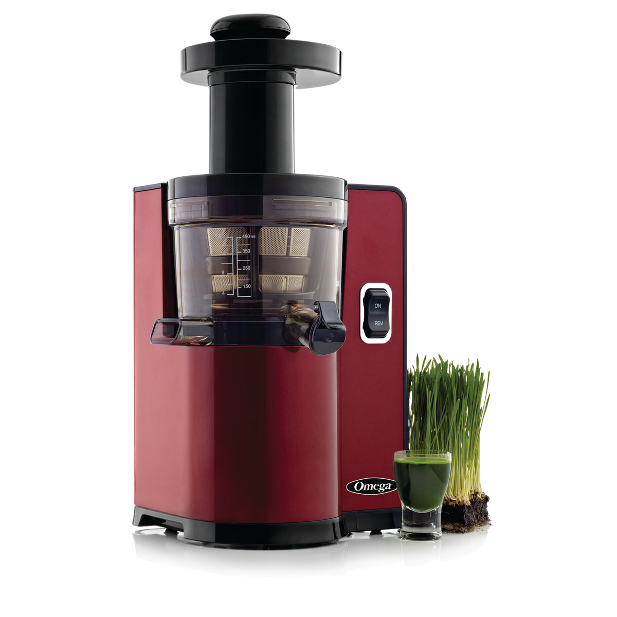 Omega VSJ843Q Cold Press Masticating Vegetable and Fruit Extractor, Vertical Low-Speed Juicer, in Red (VSJ843QR)