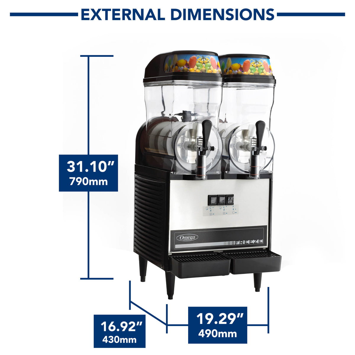 Omega OFS20 Double Bowl, 3-Gallons Each, Frozen Granita Machine, in Black/Stainless Steel