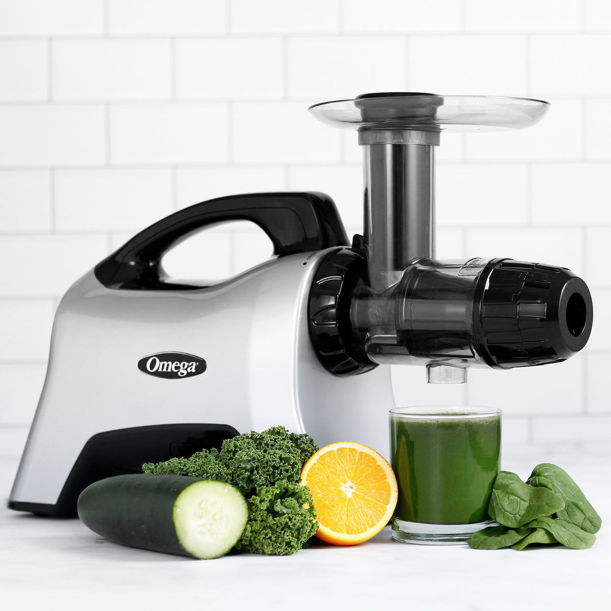 Omega NC1000 Cold Press Masticating Horizontal Juicer with Nutrition System, 200W Low-Speed 3-Stage Augur, in Silver (NC1000HDS)