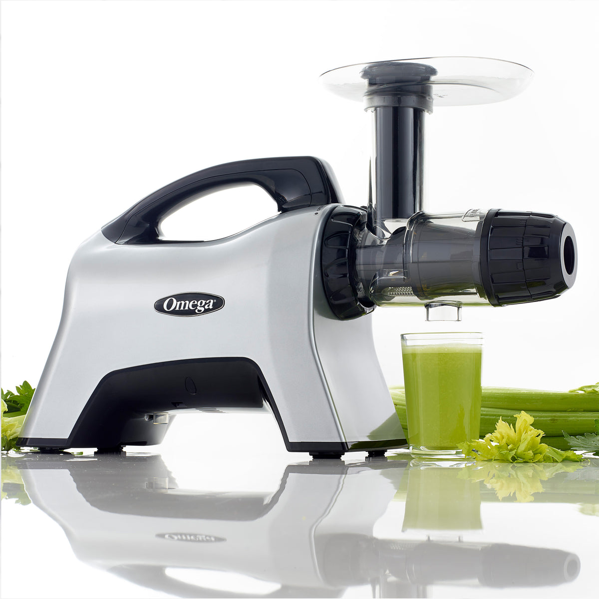 Omega NC1000 Cold Press Masticating Horizontal Juicer with Nutrition System, 200W Low-Speed 3-Stage Augur, in Silver (NC1000HDS)