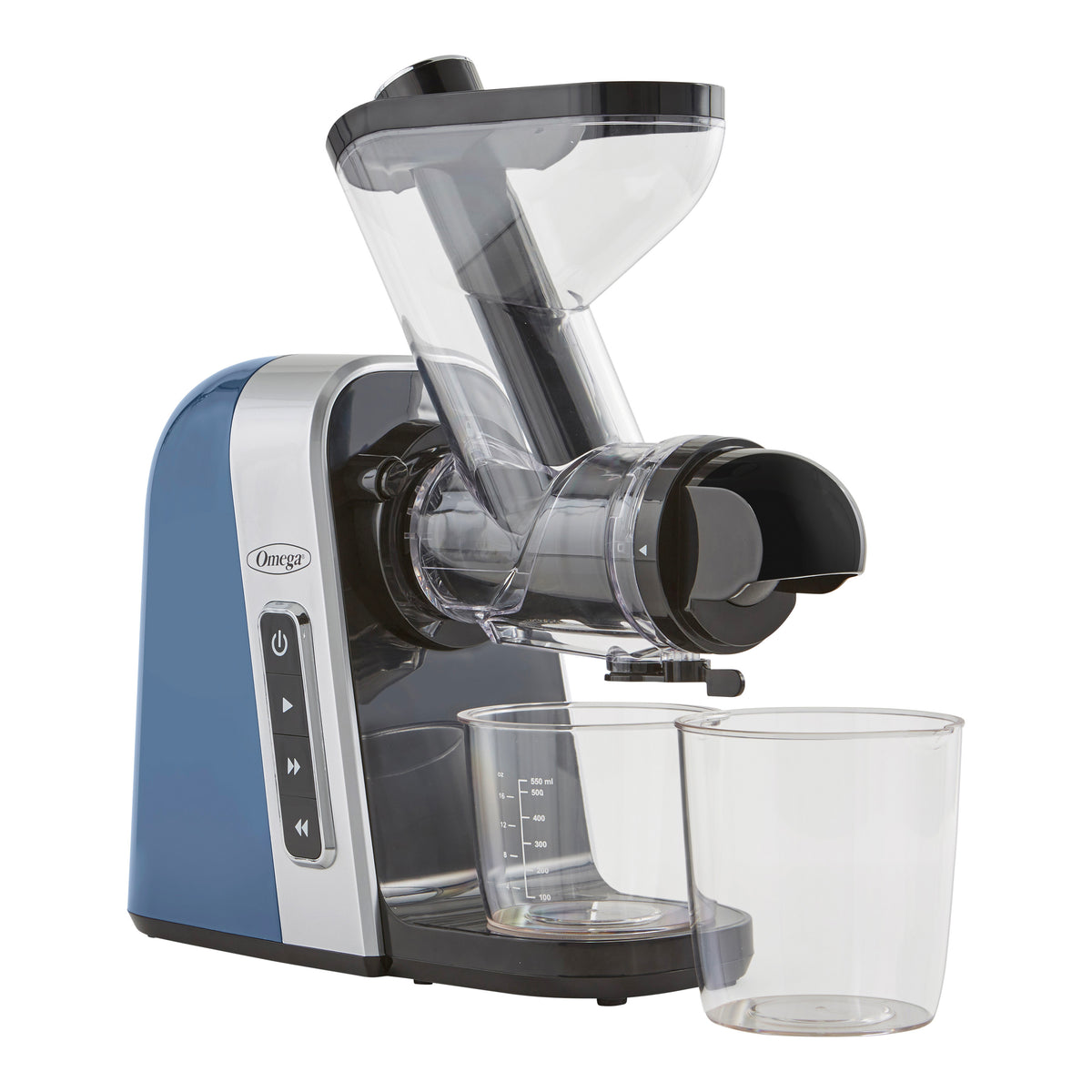 Omega MM400 Medical Medium 200W Blue BPA Free Slow Masticating Juicer with Wide Mouth Chute for Less Prep