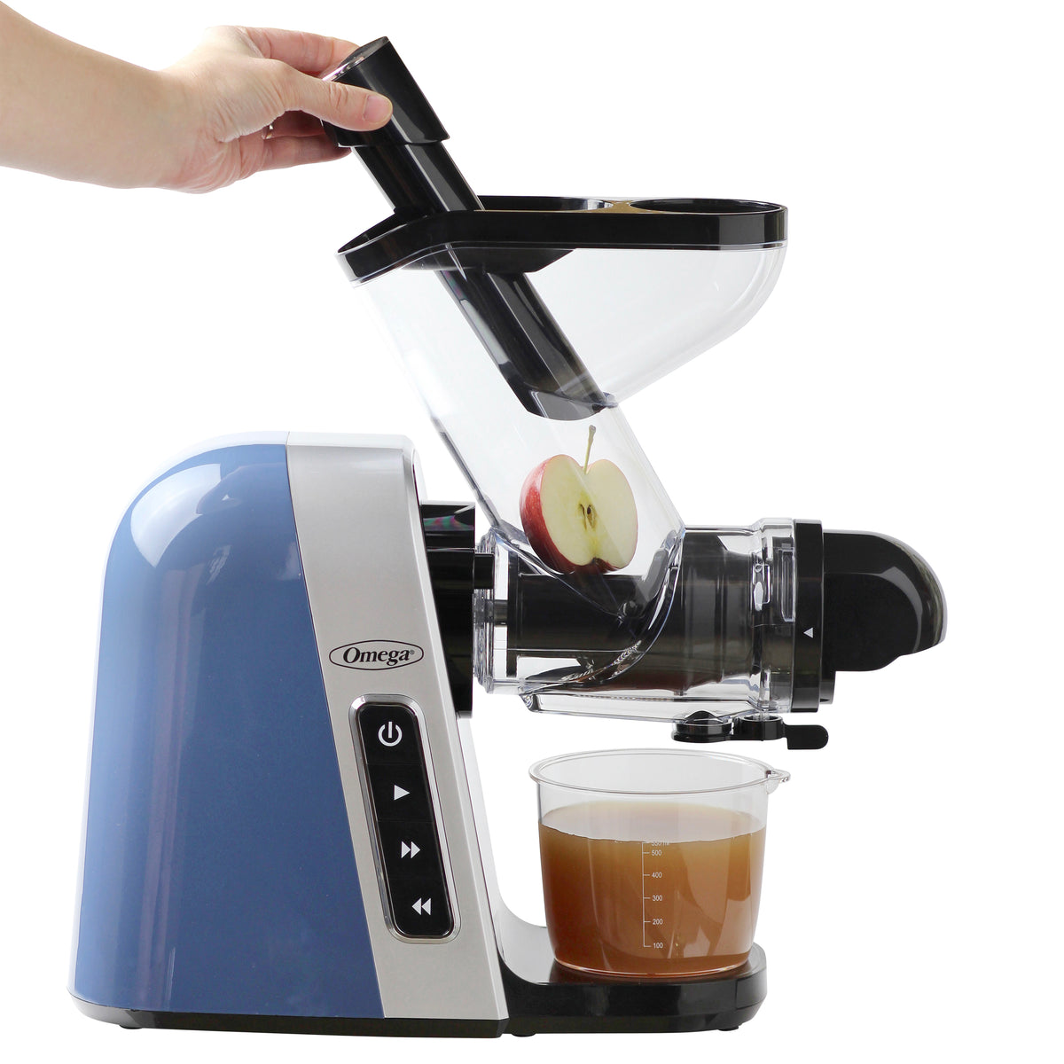 Omega MM400 Medical Medium 200W Blue BPA Free Slow Masticating Juicer with Wide Mouth Chute for Less Prep