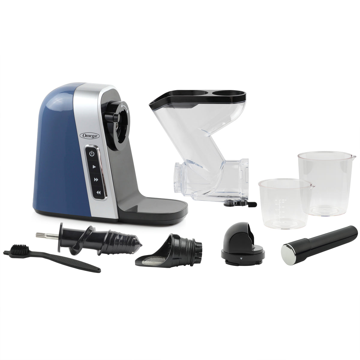Omega MM400 Medical Medium 200W Blue BPA Free Slow Masticating Juicer with Wide Mouth Chute for Less Prep