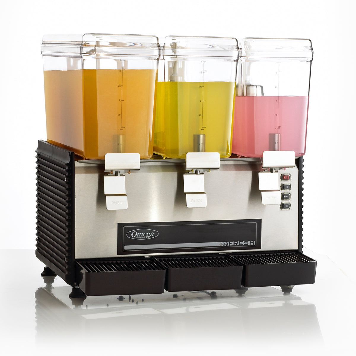 Omega OSD30 Fresh Triple Chamber 3-Gallon Bowl Drink Dispenser, in Black/Stainless Steel